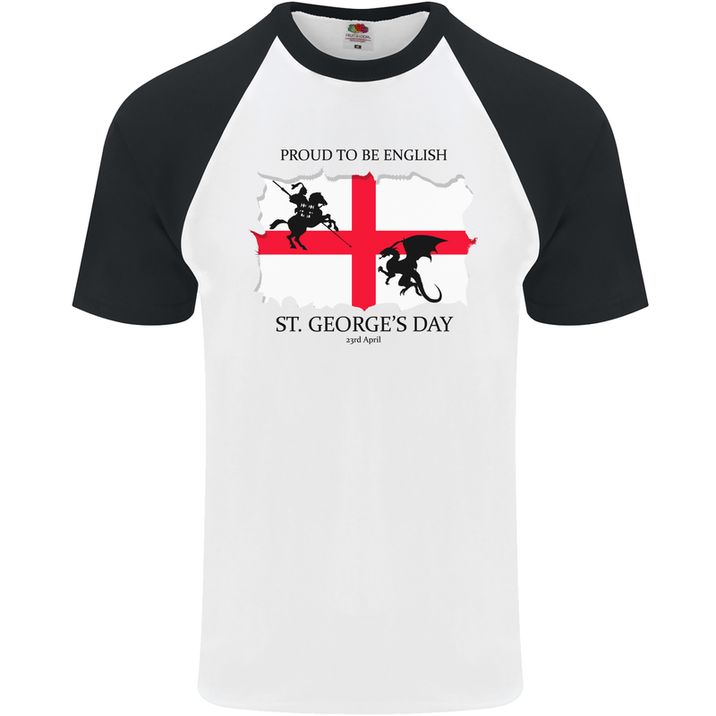 Proud to Be English St Georges Day Flag Mens S/S Baseball T-Shirt White/Black