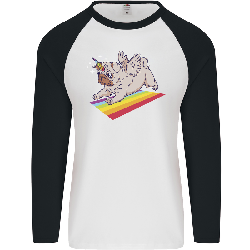 A Unicorn Pug Dog LGBT Mens L/S Baseball T-Shirt White/Black