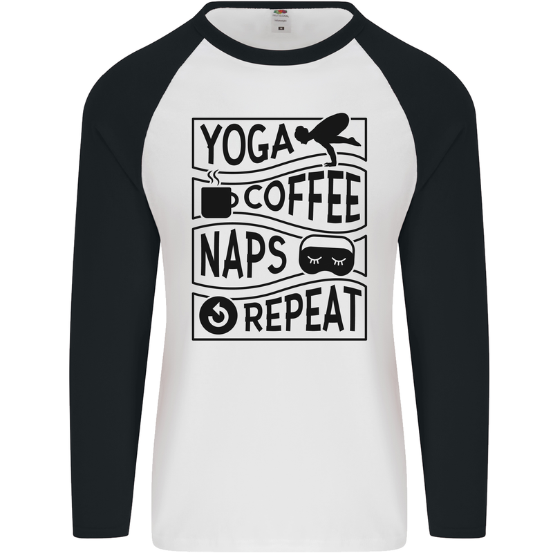 Funny Yoga Coffee Naps Repeat Mens L/S Baseball T-Shirt White/Black