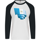 Curled Guatemala Flag Guatemalan Day Football Mens L/S Baseball T-Shirt White/Black