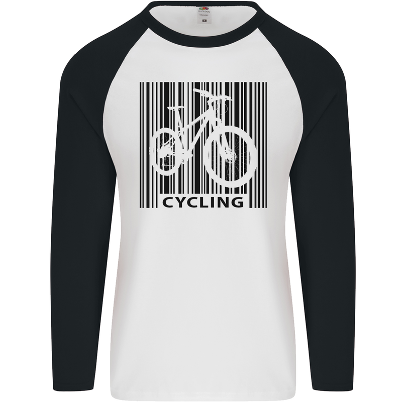 Cycling Barcode Cyclist Bicycle Mens L/S Baseball T-Shirt White/Black