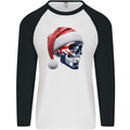 Australian Christmas Skull Xmas Australia Flag Mens L/S Baseball T-Shirt White/Black