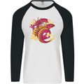 A Chinese Dragon Mens L/S Baseball T-Shirt White/Black