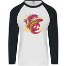 A Chinese Dragon Mens L/S Baseball T-Shirt White/Black