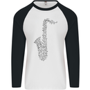 A Saxophone Musical Instrument Brass Band Mens L/S Baseball T-Shirt White/Black