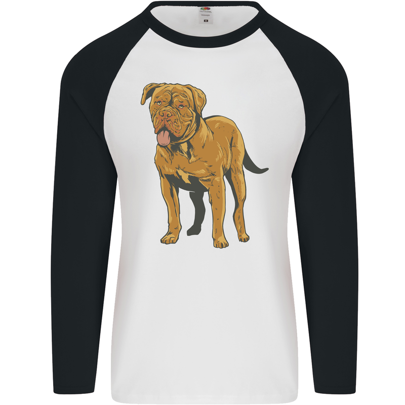 French Mastiff Dogue Bordeaux Dog Mens L/S Baseball T-Shirt White/Black