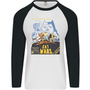 Cat Wars Funny Sci-Fi Mens L/S Baseball T-Shirt White/Black