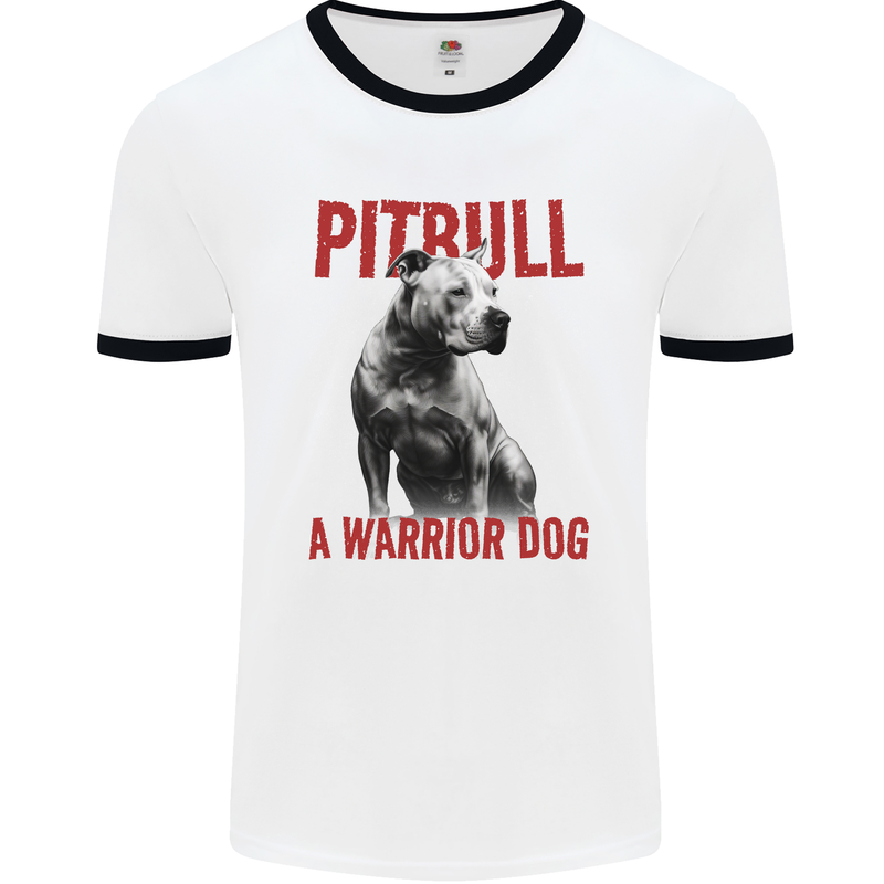 Pitbull Warrior Dog Mens Ringer T-Shirt White/Black