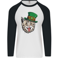 St Patricks Day Cat Funny Irish Mens L/S Baseball T-Shirt White/Black