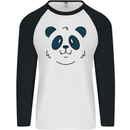 A Cute Panda Bear Face Mens L/S Baseball T-Shirt White/Black