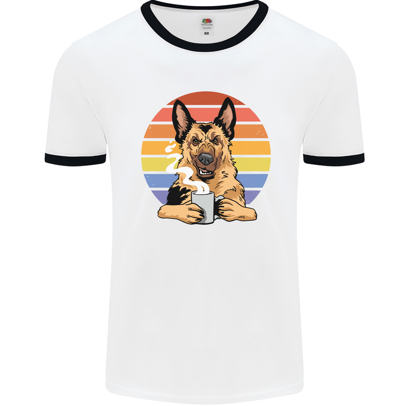 A Fierce German Shepherd Alsatian Coffee Mens Ringer T-Shirt White/Black