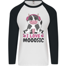 I Love Mooosic Funny Cow DJ Mens L/S Baseball T-Shirt White/Black