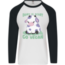 Dairy Is Scary Go Vegan Funny Mens L/S Baseball T-Shirt White/Black
