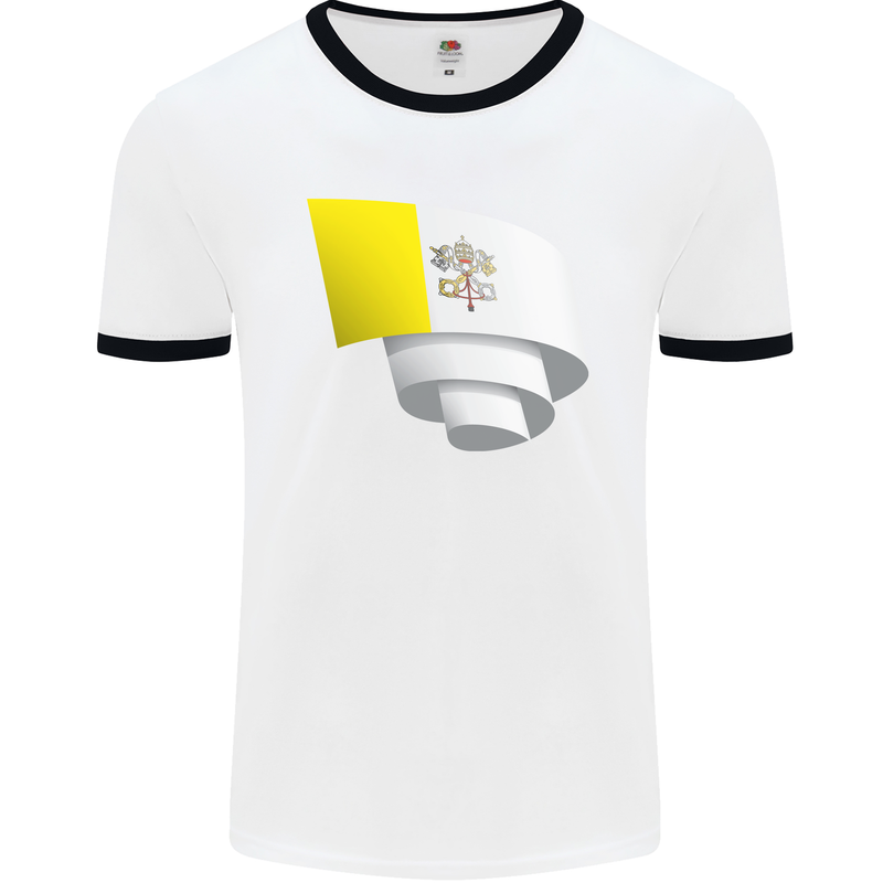 Curled Vatican Flag Mens Ringer T-Shirt White/Black