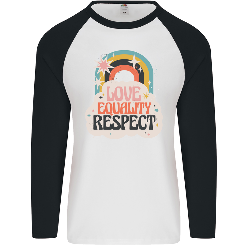 LGBT Love Equality Respect Gay Pride Day Mens L/S Baseball T-Shirt White/Black