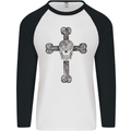 Day of the Dead Sugar Skull Cross Mens L/S Baseball T-Shirt White/Black