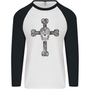Day of the Dead Sugar Skull Cross Mens L/S Baseball T-Shirt White/Black
