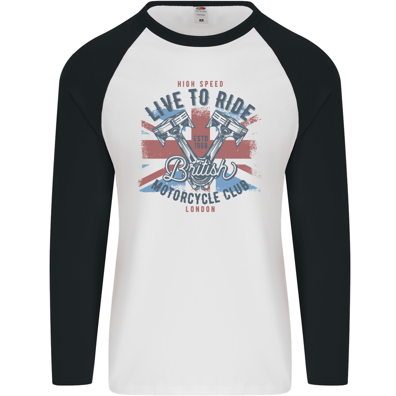 British Motorcycle Club Live to Ride Biker Mens L/S Baseball T-Shirt White/Black