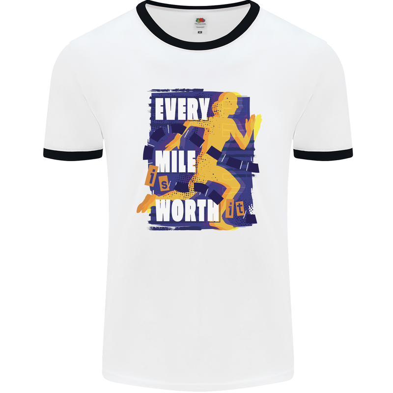 Running Every Mile Cross Country Marathon Runner Mens Ringer T-Shirt White/Black