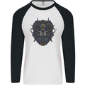 Ram Skull With Respirator Mens L/S Baseball T-Shirt White/Black