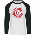 Torn Tunisia Flag Tunisian Day Football Mens L/S Baseball T-Shirt White/Black