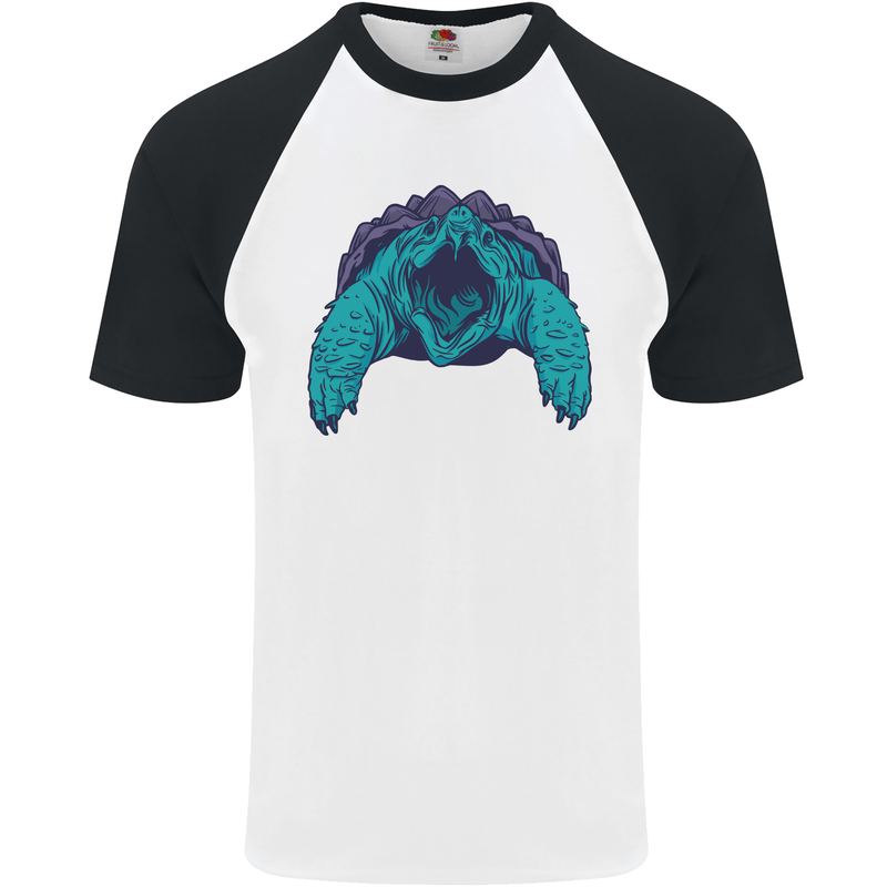 Alligator Snapping Turtle Mens S/S Baseball T-Shirt White/Black