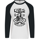 Live to Ride Motorbike Motorcycle Biker Mens L/S Baseball T-Shirt White/Black
