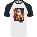 Christmas Traditional Santa With Cookies Xmas Mens S/S Baseball T-Shirt White/Black
