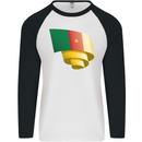 Curled Cameroon Flag Cameroonian Day Football Mens L/S Baseball T-Shirt White/Black