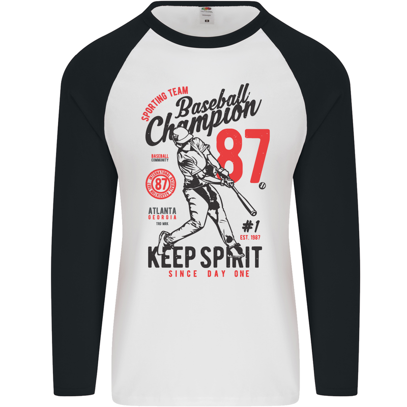 Baseball Champion Player Mens L/S Baseball T-Shirt White/Black