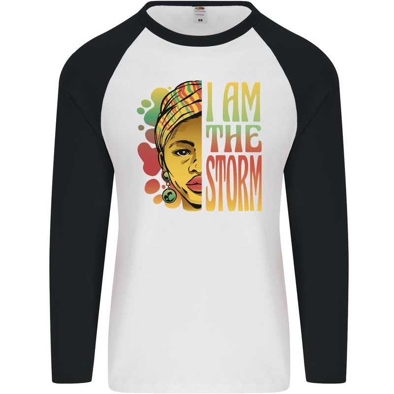 I Am the Storm African Black Lives Matter Mens L/S Baseball T-Shirt White/Black