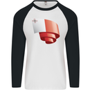 Curled Malta Flag Maltese Day Football Mens L/S Baseball T-Shirt White/Black
