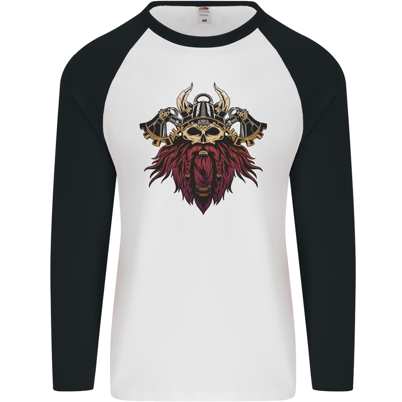 A Steampunk Viking Mens L/S Baseball T-Shirt White/Black