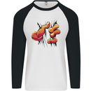 Frog Hand Scrunching Material Mens L/S Baseball T-Shirt White/Black