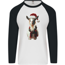 Christmas Goat Wearing  an Xmas Hat Mens L/S Baseball T-Shirt White/Black