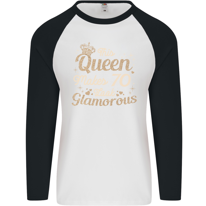 70th Birthday Queen Seventy Years Old 70 Mens L/S Baseball T-Shirt White/Black