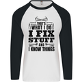 I Fix Stuff Funny Electrician Sparky DIY Mens L/S Baseball T-Shirt White/Black