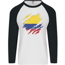 Torn Columbia Flag Columbian Day Football Mens L/S Baseball T-Shirt White/Black