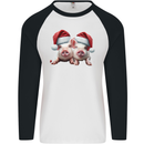 Christmas Piglets Wearing Xmas Hats Pig Mens L/S Baseball T-Shirt White/Black