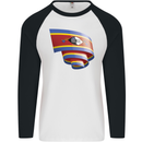 Curled Swaziland Flag Swazi Day Football Mens L/S Baseball T-Shirt White/Black