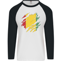 Torn Guinea Flag Guinean Day Football Mens L/S Baseball T-Shirt White/Black