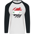 Torn Syria Flag Syrian Day Football Mens L/S Baseball T-Shirt White/Black