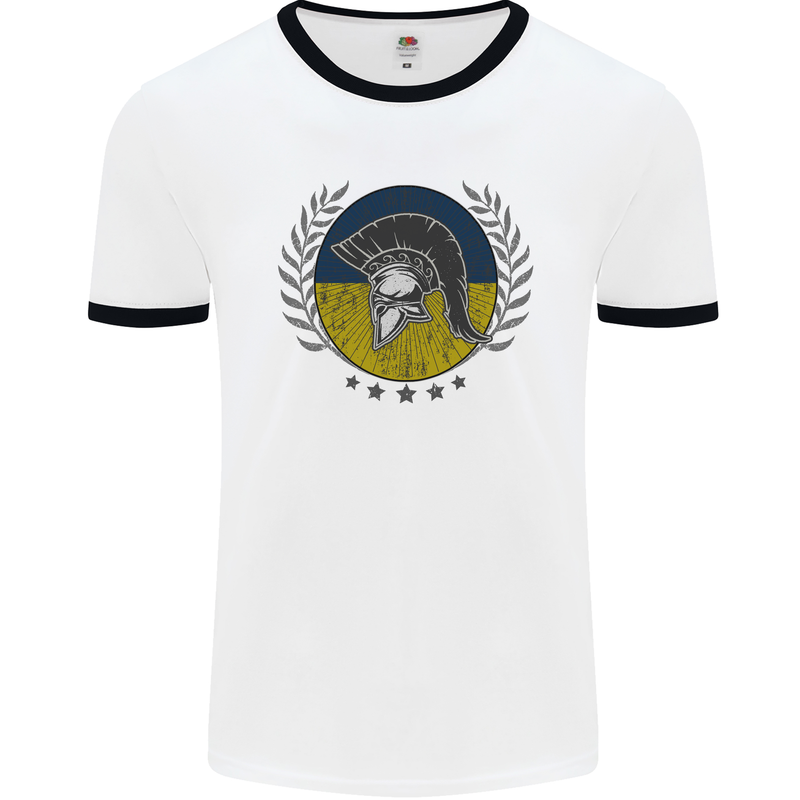 Ukraine Bodybuilding Flag Gym Training Spartan Mens Ringer T-Shirt White/Black