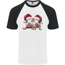 Christmas Piglets Wearing Xmas Hats Pig Mens S/S Baseball T-Shirt White/Black