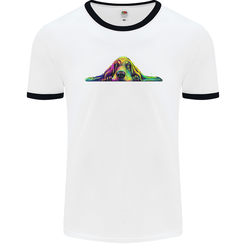 A Colourful Basset Hound Dog Mens Ringer T-Shirt White/Black