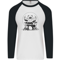 Virtruvian Drummer Funny Drumming Drum Mens L/S Baseball T-Shirt White/Black