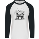 Virtruvian Drummer Funny Drumming Drum Mens L/S Baseball T-Shirt White/Black