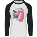 Sloth Down Policeman Funny Mens L/S Baseball T-Shirt White/Black