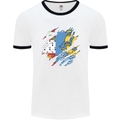 Torn Flag Saint Pierre and Miquelon Mens Ringer T-Shirt White/Black