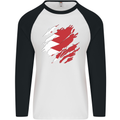 Torn Bahrain Flag Bahraini Day Football Mens L/S Baseball T-Shirt White/Black